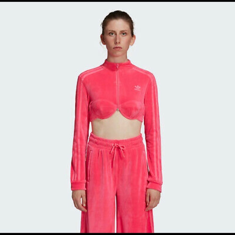 19)  Adidas Jeremy scott pink velour pink crop top XL
